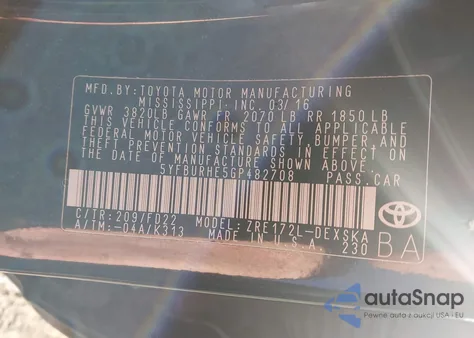 2016 Toyota Corolla S Plus z USA, uszkodzony, nr VIN 5YFBURHE5GP482708